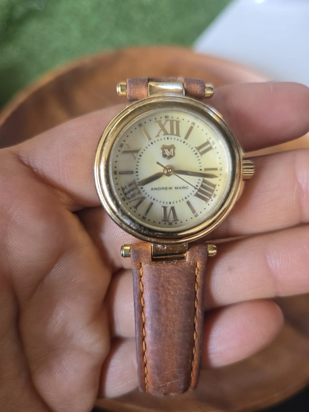 Andrew Marc Gold and Brown Round Leather-Strap Watch